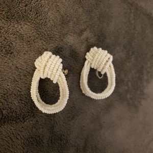 Czechoslovakia Seed Bead Knot Screw Back Earrings